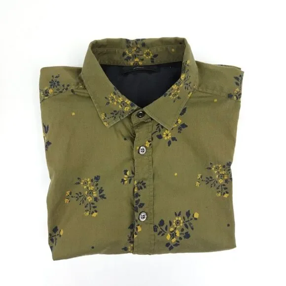 DIESEL Long Sleeve Button Down Shirt Olive Floral 90s Biker Grunge Old Money - Picture 10 of 10